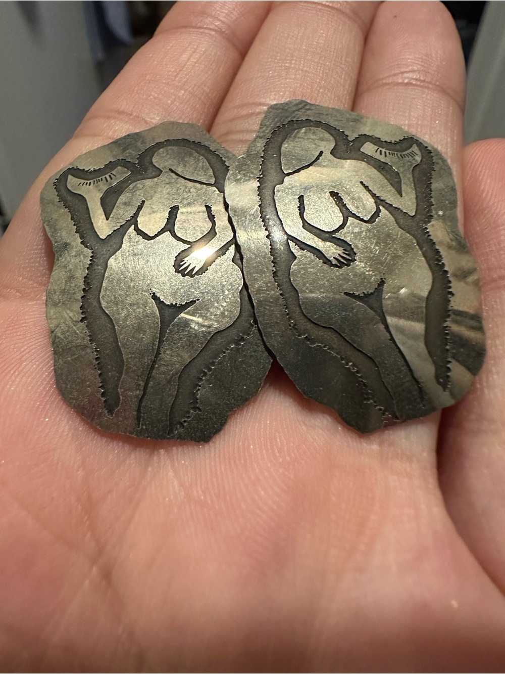 Handcrafted Metal Nude Silhouette Earrings - Matte Gunmetal